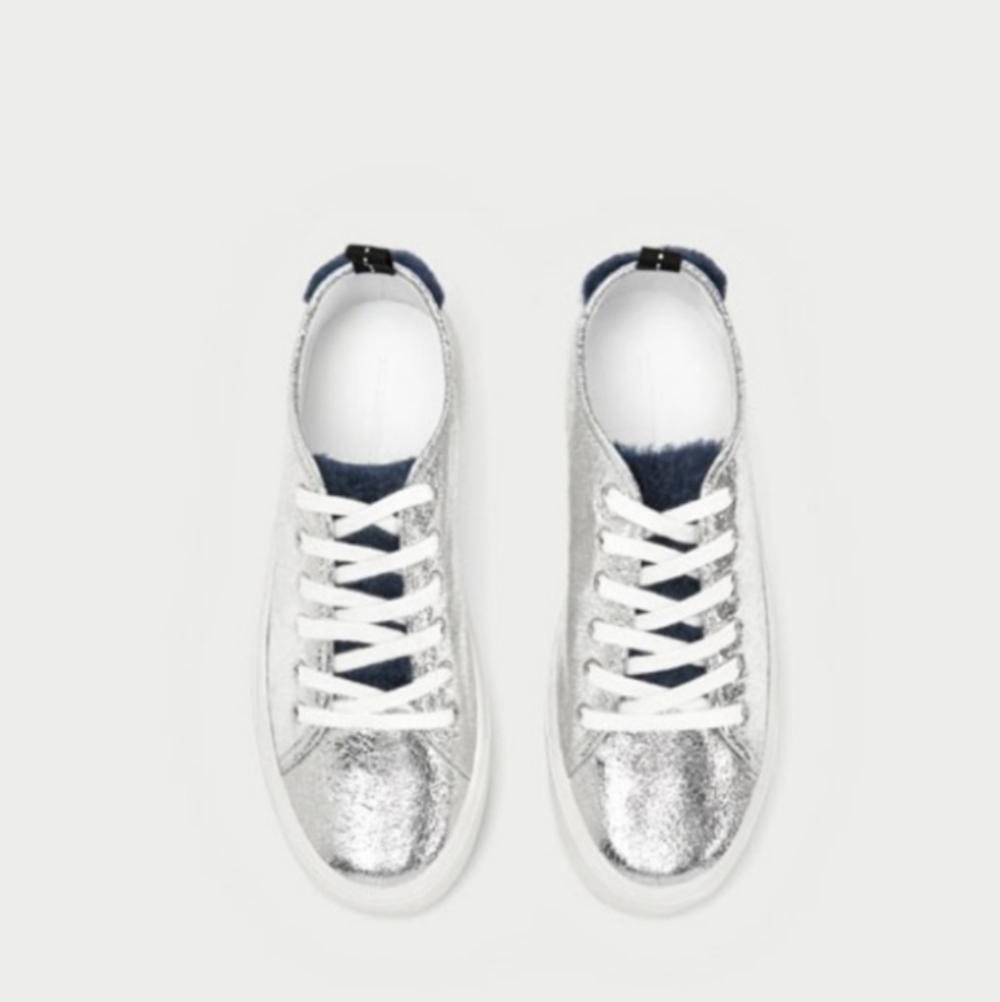 Zara Basic Collection Silver Metallic Sneakers Si… - image 3